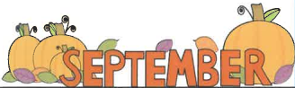 graphic of word september with several pumpkins in background