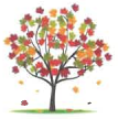 cartoon of tree with autumn colored leaves